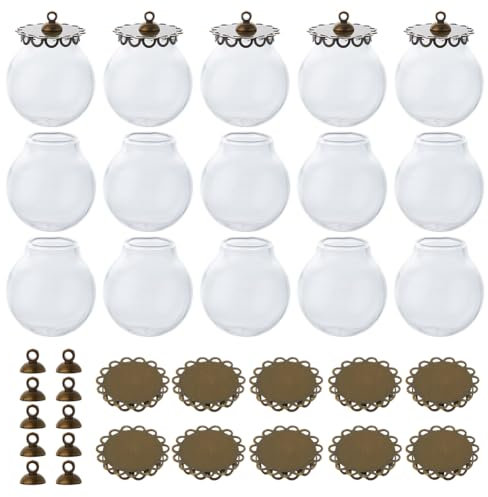 SUPERFINDINGS 15 Stück Mini Leere Klare Glasglobusflaschen Wunschflaschen Anhänger Befüllbarer Kugelvial Charme Mit Antikem Bronzekappenöse Für DIY Weihnachts Und Hochzeitsdekoration
