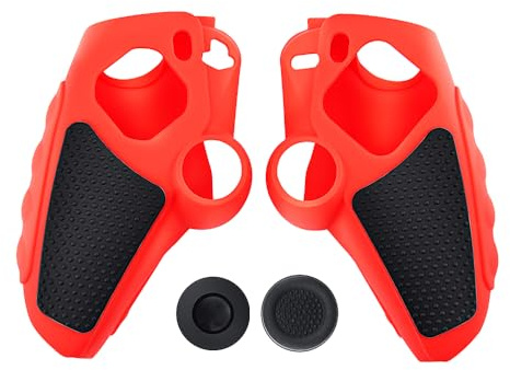 JZ Anti-Rutsch PS5 Controller Case, Weichgummi Case Protector für ps5 ,Silikon PS5 Controller Cover mit Daumen Griff Lücken waschbar -Red