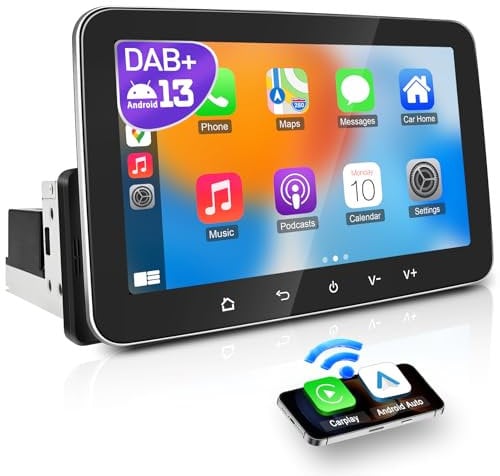 PORMIDO Radio de coche con pantalla DAB+, 7 pulgadas, 1 Din Android 13, Apple CarPlay Android, pantalla táctil para coche, radio inalámbrica con Bluetooth, WiFi, navegador MirrorLink, FM RDS, GPS, SWC
