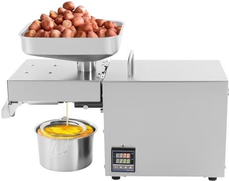 Garbenat 304 Edelstahl Ölpresse 610W Kalt und Heiß Ölpressemaschine 40-240°CEinstellbare Temperatur Automatisch Ölpresse mit Filter 220V Elektrische Ölmühle für Erdnusskerne, Teesamen