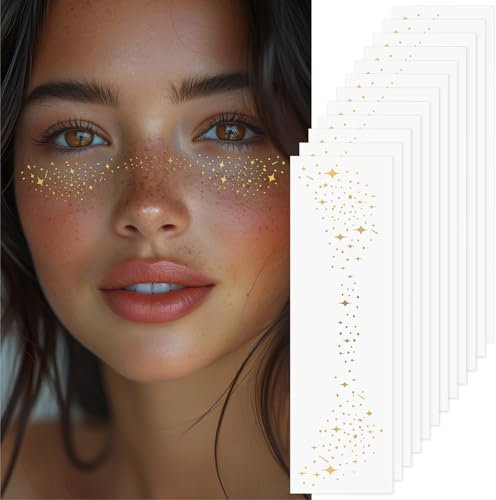 LOPHE Purpurina Pecas Para La Cara Pegatinas,12 Parches de Maquillaje de Pecas Brillantes,Pegatinas Cara Brillantes Festival,Tatuajes Temporales Pegatinas,Para Fiestas, Festivales, Navidad(D-12PCS)