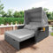 Poly Rattan Sonneninsel Gartenlounge Set, Sonneninsel Sitzgruppe mit Baldachin und Kissen, Outdoor Gartenmöbel Gartenliege Loungemöbel Terrassenmöbel, Wetterfest (Grau)