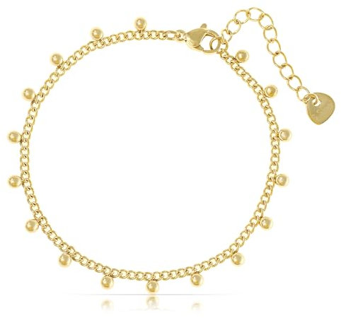 Made by Nami Armband Damen Gold oder Silber mit Perlen aus Chirurgischem Edelstahl 16 + 3 cm Perlenarmband Wasserfester Schmuck Hypoallergen (Gold)