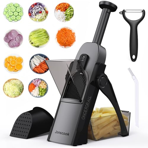 Safe Veggie Chopper Gemüseschneider, Pommes Frittierschneider, Zwiebelhacker, Gemüsehobel, multifunktional,0,1 – 8 mm Mandoline Schneider Tomaten Potato Frites-Schneider (5 in 1 schwarz)