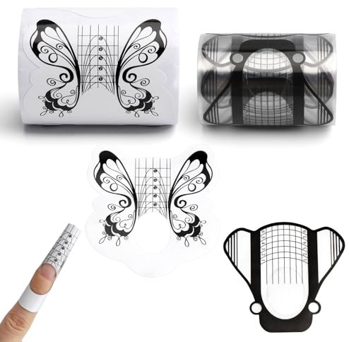 APOMOONS 200 Pièces Chablon Papier à Ongles Chablons et Formes pour Ongles Modèles Gel Papillon Noir Nail Art Autocollant Conseils Extension pour Gel Extension Ongle UV