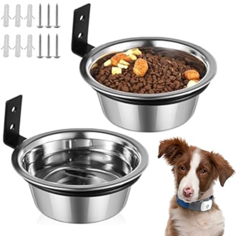 Gamelle pour chien en acier inoxydable avec support pliable, gamelles surélevées à fixation murale pour nourriture et eau, gamelles surélevées pour chien, chat, cochon d'Inde [lot de 2,