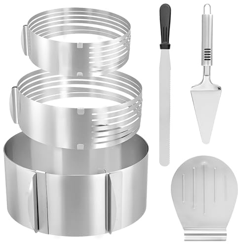 SYUTBOU 6 Stück Tortenboden Werkzeug, Edelstahl Torten Zubehör Set, Verstellbares Tortenring mit Tortenheber und Tortenmesser, Tortenzubehör Set für Backen, Tortendekoration