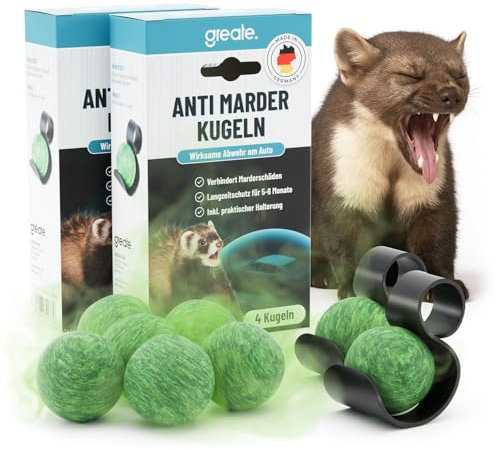 greate 8X Marderschreck Duft Kugeln inkl. Halterung - Sofortige & langfristige Marderabwehr Auto - Made in Germany - Marderschreck Auto, Marderschutz für Auto, Anti Marder Auto, Maderschutz