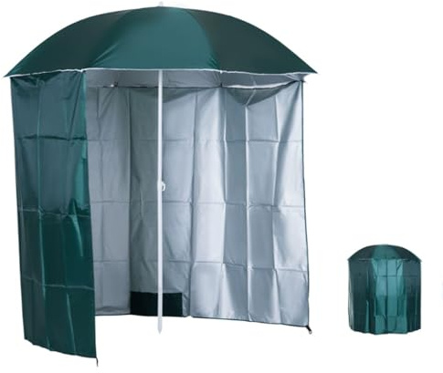 MACAGGTNTU Strandschirm Sonnenschirm Mit Seitenwand 220cm Grün Angelschirm Mit Seitlichen Vorhängen UV50+ Gartenschirm Terrassenschirm(Green)
