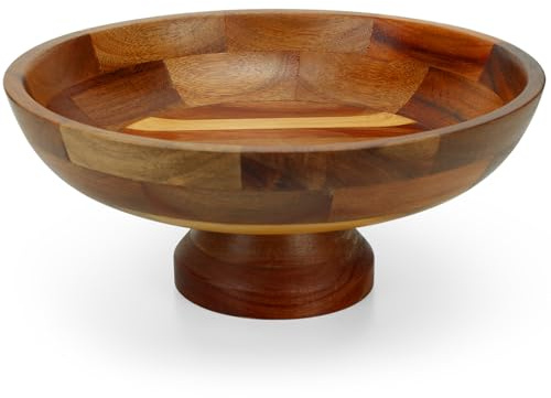 HOMKULA Acacia Wood Fruit Bowl for Kitchen Counter Decor, Decorative Fruit Basket, Modern Farmhouse Decor,(M) K11