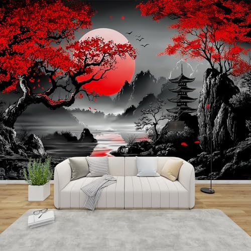 MMYAOKEN Papier Peint Panoramique Japonais Paysage 350x256 cm - Décoration Murale Style Asiatique - Tapisserie Murales Papier Peint Intissé pour Chambre Salon - Poster Tableaux Photo Muraux