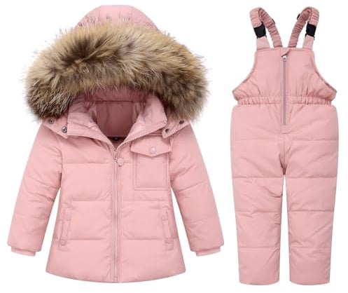 Generisch Schneeanzug Kinder Baby Unisex Süß Skianzug Daunenjacke Mit Kapuze und Schneelatzhose 2tlg Verdickte Winterjacke Suit Bekleidungsset Mädchen Jungen Winteranzug für 2-6 Jahre