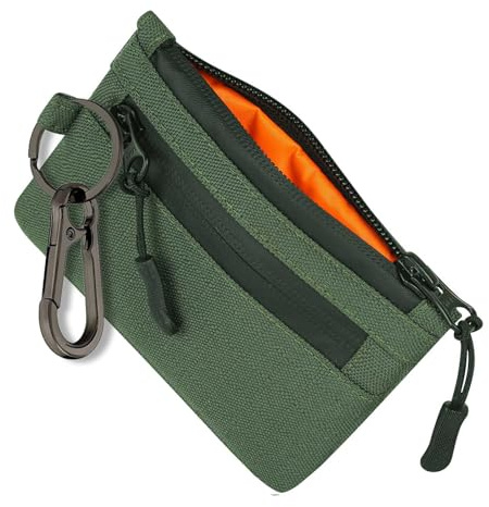 Trowik Zip Pouch Mens Wallets Cash and Card Zip Wallet Weatherproof Fabrics, YKK Zipper, EDC Pouch for Men with Carabiner for Outdoor Travel (Olive Green)