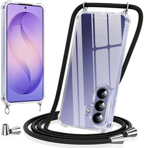 Vauki Handyband für Samsung Galaxy S26 Hülle mit Band Handyhülle Silikon Transparent zum Umhängen Stoßfest mit Kordel Necklace Schnur TPU Bumper Case für Samsung Galaxy S26 6,3, Schwarz