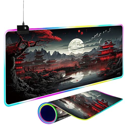 LUKIUP Tapis de Souris Gaming XXL RGB 900 x 400 mm, Tapis de Bureau Lumineux Design Animé avec 13 Modes d'Éclairage, Base en Caoutchouc Antidérapant, Bords Cousus, Imperméable pour Gamer et Bureau