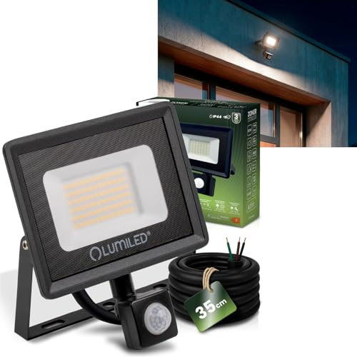 Lumiled LED Strahler Außen 50W 5000lm Neutralweiß 4000K IP44 Spritzwasserdicht LED Fluter Außenstrahler für Garten Garage Hof Wand mit Bewegungsmelder und Dämmerungssensor