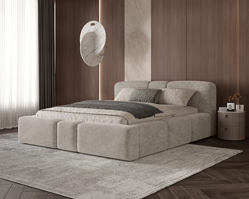 Chilly. Möbel Design Polsterbett Monte - Bett 200x200 cm- Bettkasten und Stauraum - Doppelbett mit Stabilem Metallrahmen - Weicher Perfect Harmony-Stoff - Grau