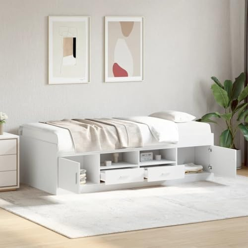 YunCangg Tagesbett mit Schubladen Weiß 90x190 cm Holzwerkstoff Rahmen, Stauraum Bettschubladen, Sperrholz Lattenrost, ohne Matratze, vielseitiges Bett und Sofa für Schlafzimmer und Wohnzimmer
