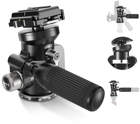 Tripod Head, 2 Way Geared Tripod Head Arca QR Plate | Millimeter micro adjustment, 360° panoramic design for all DSLR cameras(TH03)
