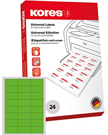 Kores Farbige Universal-Etiketten, 70 x 37,0 mm, 100 Blatt, grün