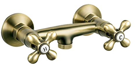 messingfarbene Zweigriffmischer Nostalgie Duscharmatur Brausearmatur Badarmatur Duschen Wasserhahn Modell RETRO PATINA