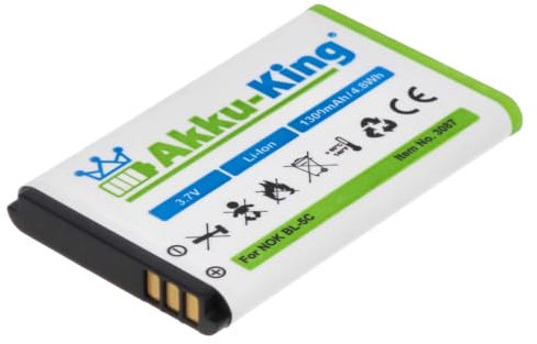 Akku-King Akku kompatibel mit Nokia BL-5C, BL-5CA, BL-5CB - Li-Ion 1300mAh - für 3650, 6030, 6085, 6630, E50, E60, N70, N71, N72, Hyundai MB-D125