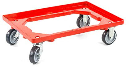 aidB Kunststoff Transportroller Offen - Rot - mit Gummiräder, 2 Lenkrollen und 2 Bockrollen - Einzel
