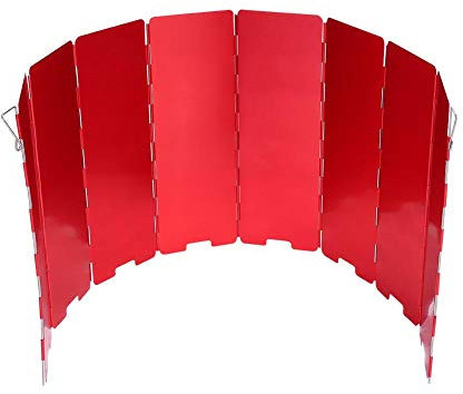 Dilwe Gas Stove Wind Shield, Lightweight 8 Plate Folding Stove Windshield Backpacking Windscreen with Storage Box for Outdoor Picnic Grill Cooking(Red)