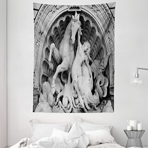 ABAKUHAUS Grau Wandteppich, Nymphe Octopus Statue Kunst, Wohnzimmer Schlafzimmer Heim Seidiges Satin Wandteppich, 150 x 200 cm, Grau