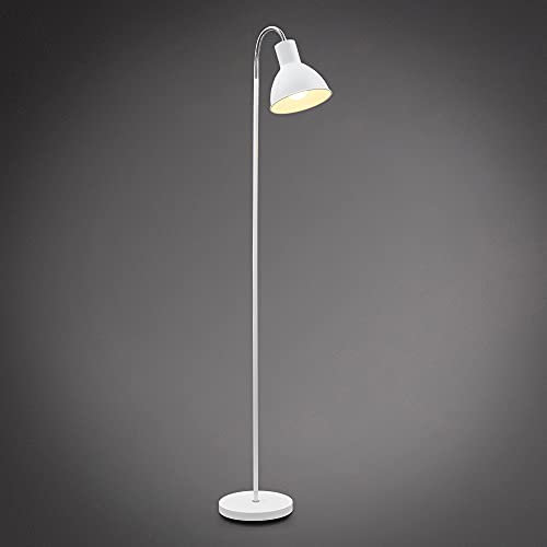 B.K.Licht - Stehlampe Vintage mit Fußtaster, schwenkbar, E27 Fassung, max. 25 Watt, Leselampe, Deko Wohnzimmer, Lampe, Deckenfluter, Bogenlampe, Standleuchte, Industrial, 145x40x22 cm, Weiß-Chrom