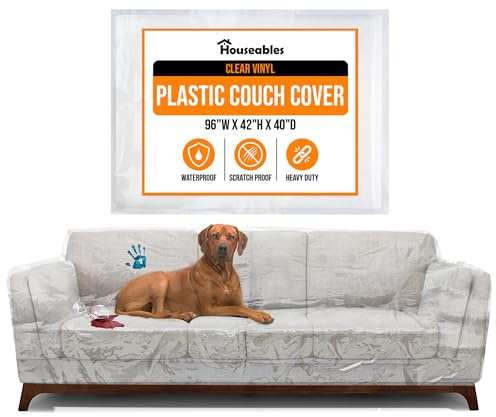 Houseables CouchAbdeckungen für Hunde und Katzen, Kratzschutz, 248 cm B x 106 cm H x 101 cm, transparent, Vinyl, Sofaschoner, wasserdichter Schutz, Möbelschutz, Kunststoffschoner, Hund, Haustier,