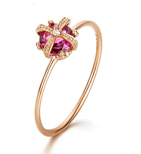 AMDXD 18 K Gold Ringe für Frauen, 0.1ct Rosa-Turmalin Krone Rund Form Damenringe Diamantring Rose Gold Gr.65 (20.7)