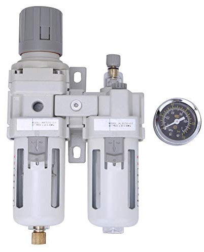 Druckluftfilterregler, 3/8“ 1/2” BSPT Druckluft Wasserabscheider Druckminderer Öl Wasserabscheider Luftdruckminderer mit Manometer(1/2in BSPT)