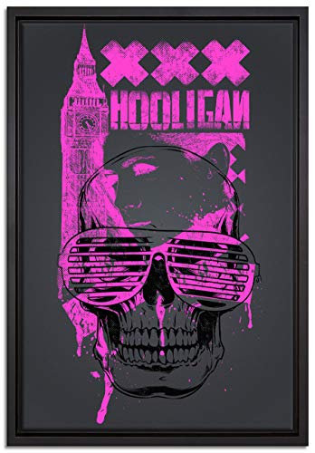 Pixxprint UK Hooligan Black Leinwandbild 60x40 cm im Bilderahmen, Wandbild, Schattenfugenrahmen, Kein Poster