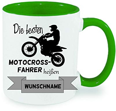 Die besten Motocrossfahrer heißen Wunschname Kaffeetasse mit Motiv, Tasse mit Druck, auch individuell mit Spruch, Foto, Wunschtext, Wunschname (Grün)