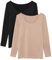 Pack de 2 Camisetas Interiores Mujer Manga Larga Licra Sin Costuras Seamless Colores Lisos (Negro-Visón, M-L)
