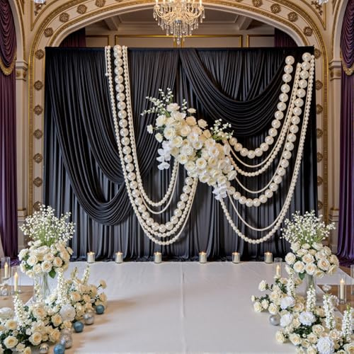 Black Wrinkle-Free Curtains for Parties - Thick Fabric Backdrop Drapes for Birthday, Wedding, Baby Shower Photography Background - 10ft x 7ft