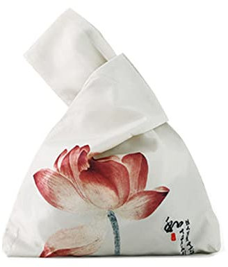 Borsa da polso impermeabile alla moda con motivo kimono giapponese, borsa tote con nodo, borsa portatile da donna (Lotus), multicolore, M