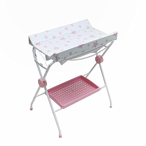 PLASTIMYR - Bañera Cambiador Bebé | Cambiador Abatible Acolchado | Bandeja Portaobjetos | Plegable y Compacta, Rosa, 90x62x102cm