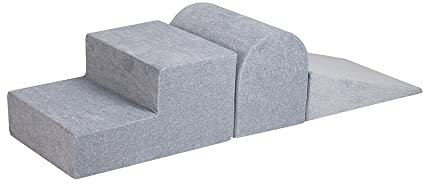 MEOWBABY 3-Bloques de Espuma - Parque Infantil 145x45cm para Niños, Terciopelo, Gris Claro
