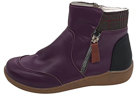 Stivali Donna Invernali Anfibi Donna Platform Stivali Scarpe Donna Vintage Splicing Punta Rotonda Plus Velluto Zip Up Corto Nudo (38,Viola)