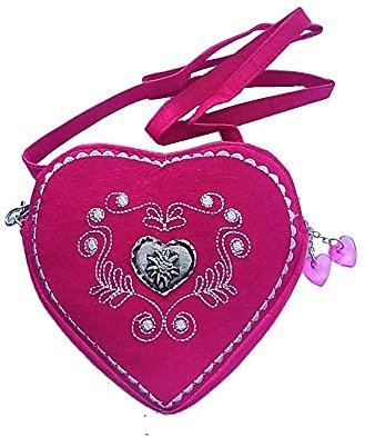 lordies Edelweiss Trachten Tasche Oktoberfest Dirndl Herzform abnehmbarem Langer Filzoptik Fuchsia