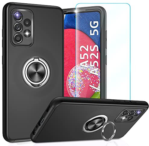Unzerstörbar für Samsung Galaxy A52 5G&4G/A52S 5G Hülle, [Eingebetteter Ständer] [PC+TPU Militärgrad Schutzhülle] Starke Stoßfestigkeit Handyhülle Samsung A52 Kratzfeste Hülle für Samsung A52 Schwarz