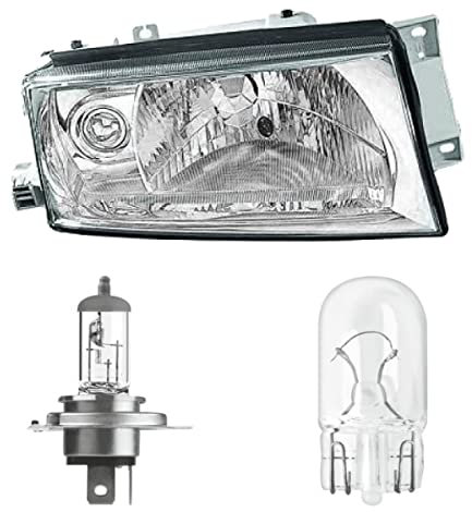 DM Autoteile 327147B Hauptscheinwerfer rechts H4 mit Motor kompatibel für Skoda Octavia I 00-04 inklusive Leuchtmittel/Birnen