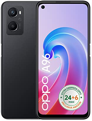 OPPO Smartphone A96, NFC, cámara principal de 50 Mp+AI y frontal de 16 Mp, pantalla de 6,59 pulgadas, 90 Hz, 5000 mAh, RAM 8 GB + 128 GB ampliada. (1 TB), versión italiana Starry Black