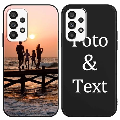Yoedge Personalisierte Handyhülle für Samsung Galaxy A53 5G Hülle Personalisiert 6,5, Schwarz Hülle mit Eigenem Foto Bedrucken Bild Text Individuelle Schutzhülle Selbst Gestalten für Samsung A53 5G