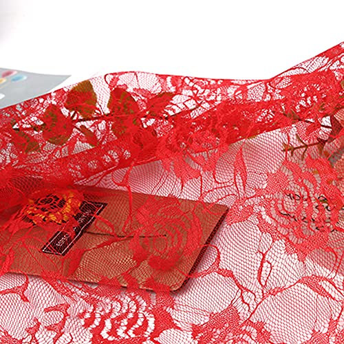 Duories 1 Yards 160cm Breit Bunte Rose Blumen Muster Spitzen Tüll Stoff,Halb Transparent Modestoff und Dekostoff zum Nähen Meterware,für Bekleidung Unterwäsche Tutu Rock Hochzeitskleid Tischdeko,Rot