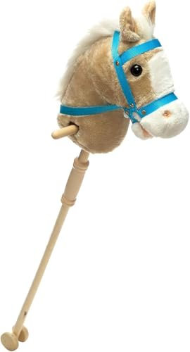 BEJOY Steckenpferd Kinder Spielzeug Pferd 91cm, Hobby Pferd Holzpferd Plüschpferd zum Reiten mit echten Pony Wiehern und Galoppgeräusch, Kuschelpferd Beige (AA-Batterien erforderlich)