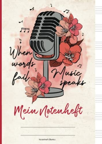 Notenheft Blanko: Schönes Notenlinienheft für 8 Systeme pro Seite mit größerer Lineatur zwischen den Zeilen ein Notenbuch A4 zum Aufschreiben von Noten und Musik das Geschenk für Musikerin