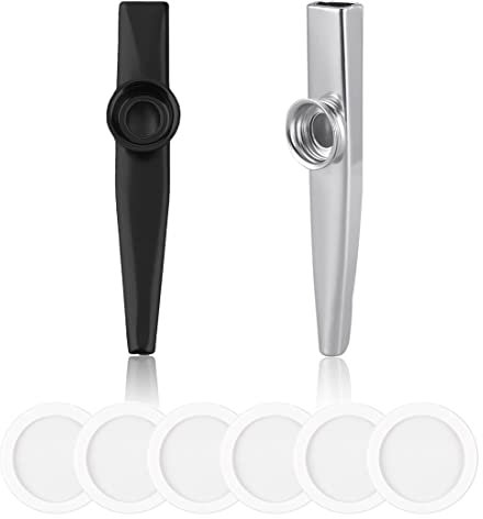 2 Stück Kazoo Metall Kasu Kazoo Percussion Instrument Metall Kazoo Vorschulspielzeug Musikgeräte und 6 Flöte Membranen